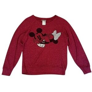 DISNEY PARKS Authentic Maroon Mickey Minnie Long Sleeve Top Size M Vacation